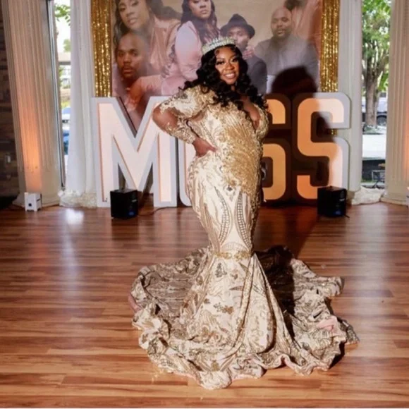 Champagne and gold wedding dress